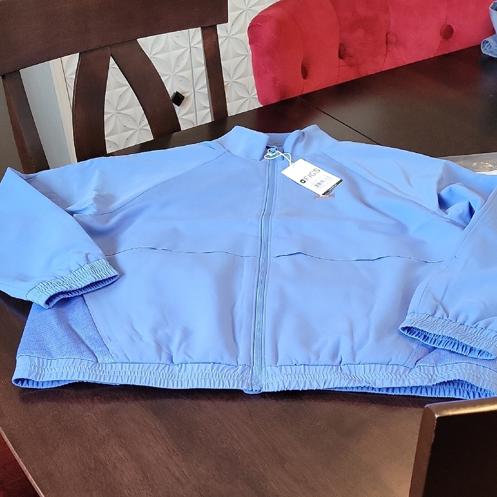 Figs Women's Sydney Performance Large Blue Zipper Scrub Jacket